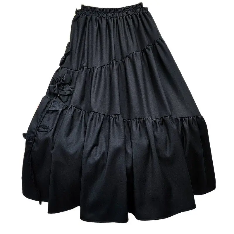 Spring And Summer Of 2023 The New High-waisted Retro Flower Big Swing Slim Pleated And Long A-shaped Long Skirt Tide