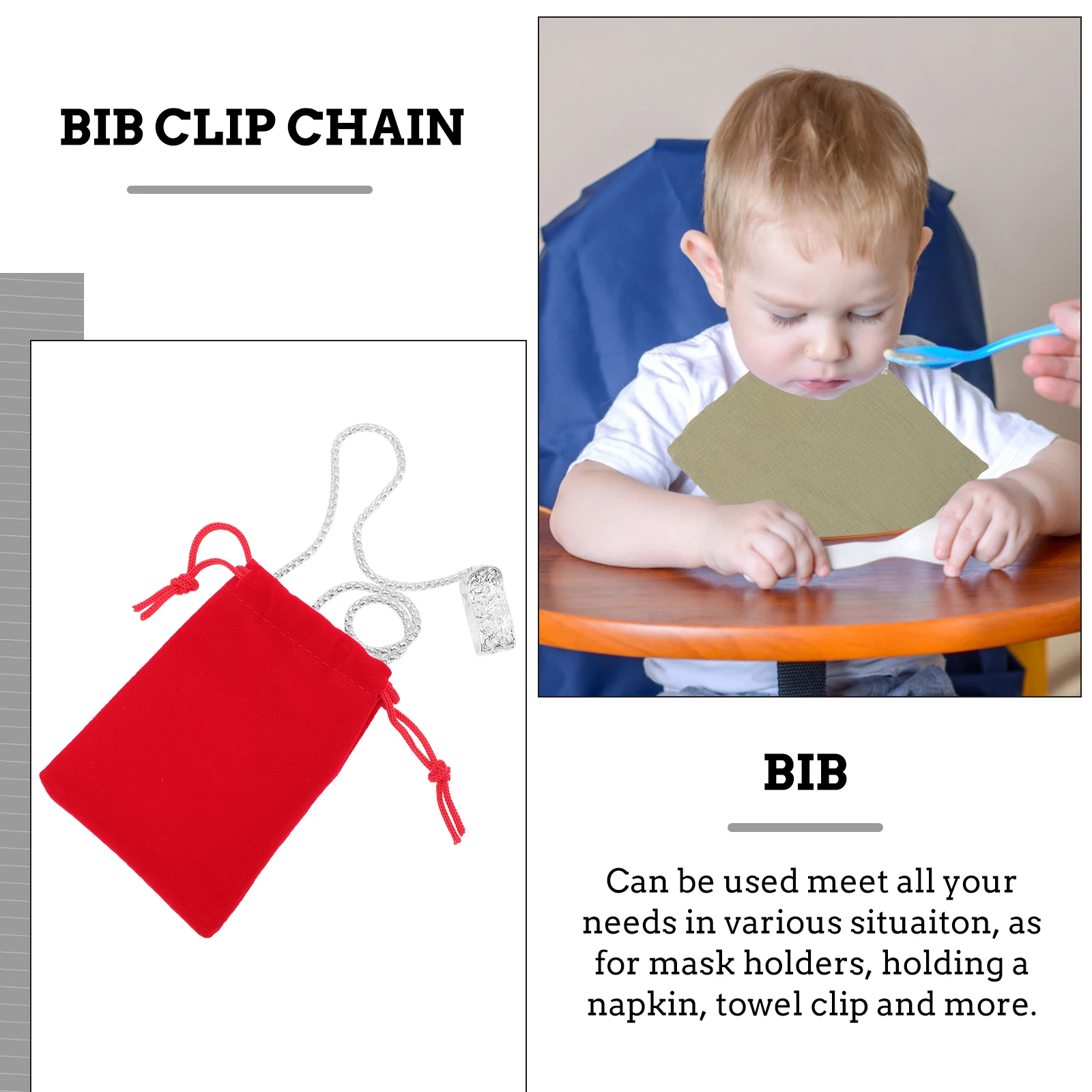 

Baby Bib Clips Alloy Metal Chain Durable Lightweight Corrosion-Resistant Napkin Towel Holder For Kids Adults Use