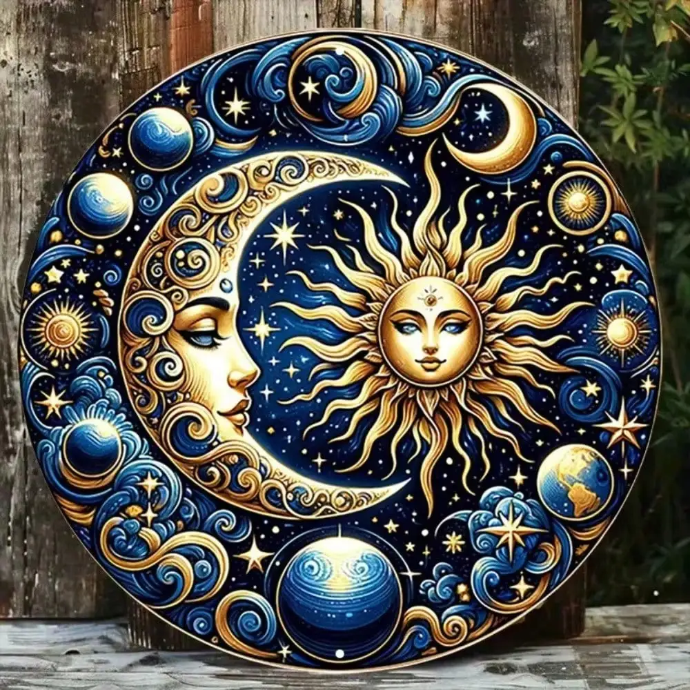 Vintage Metall-Blechschild Sonne Mond Himmelskörper Wandkunst Dekoration für Zuhause Bar Café Schlafzimmer Wohnzimmer