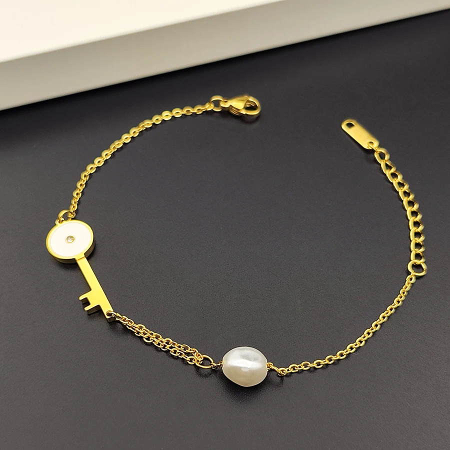 Irregular imitation pearl bracelet for women love lock natural stone pendant adjustable cuffs bracelet anniversary jewelry Brace