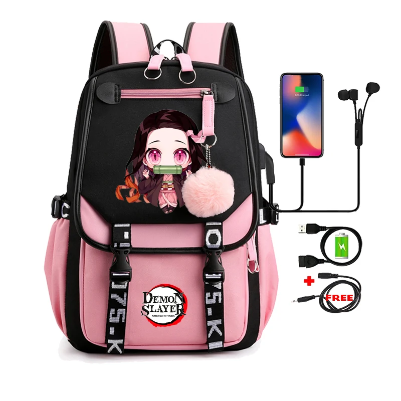 Demon Slayer Nezuko Backpacks for Men Anime School Bag for Teenager Canvas Laptop Back Pack Women Rucksack Anime Nezuko Backpack