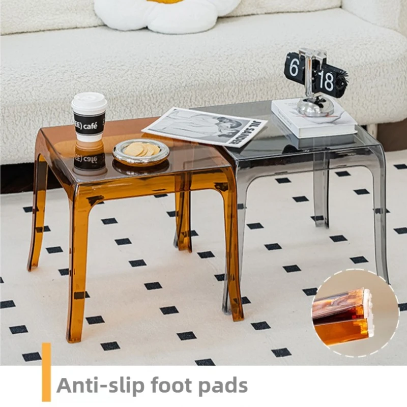 Mesas para café de sala de estar, mesa auxiliar nórdica transparente de acrílico, escritorios minimalistas de ángulo cuadrado, muebles de noche para mesita de noche