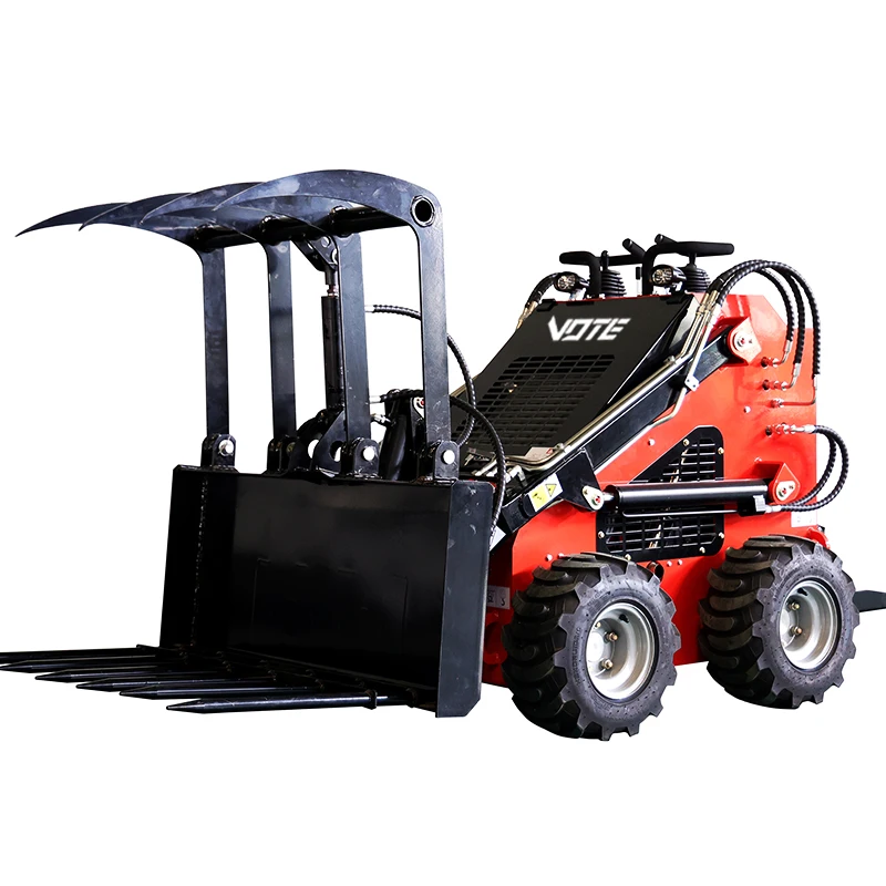 Cargador de ruedas de deslizamiento sobre orugas, minicargador de dirección de deslizamiento con neumático americano EPA, Cubo de agarre de hierba de 4 motores