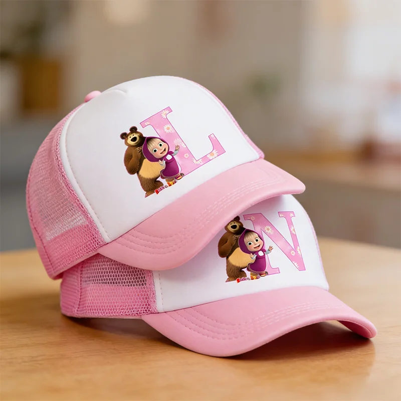 Бейсболки-«Маша-и-Медведи»-для-девочек-летние-дышащие-сетчатые-кепки-с-мультяшными-буквами-инициалами-милые-аниме-кепки-от-солнца-головные-уборы-подарок-для-детей