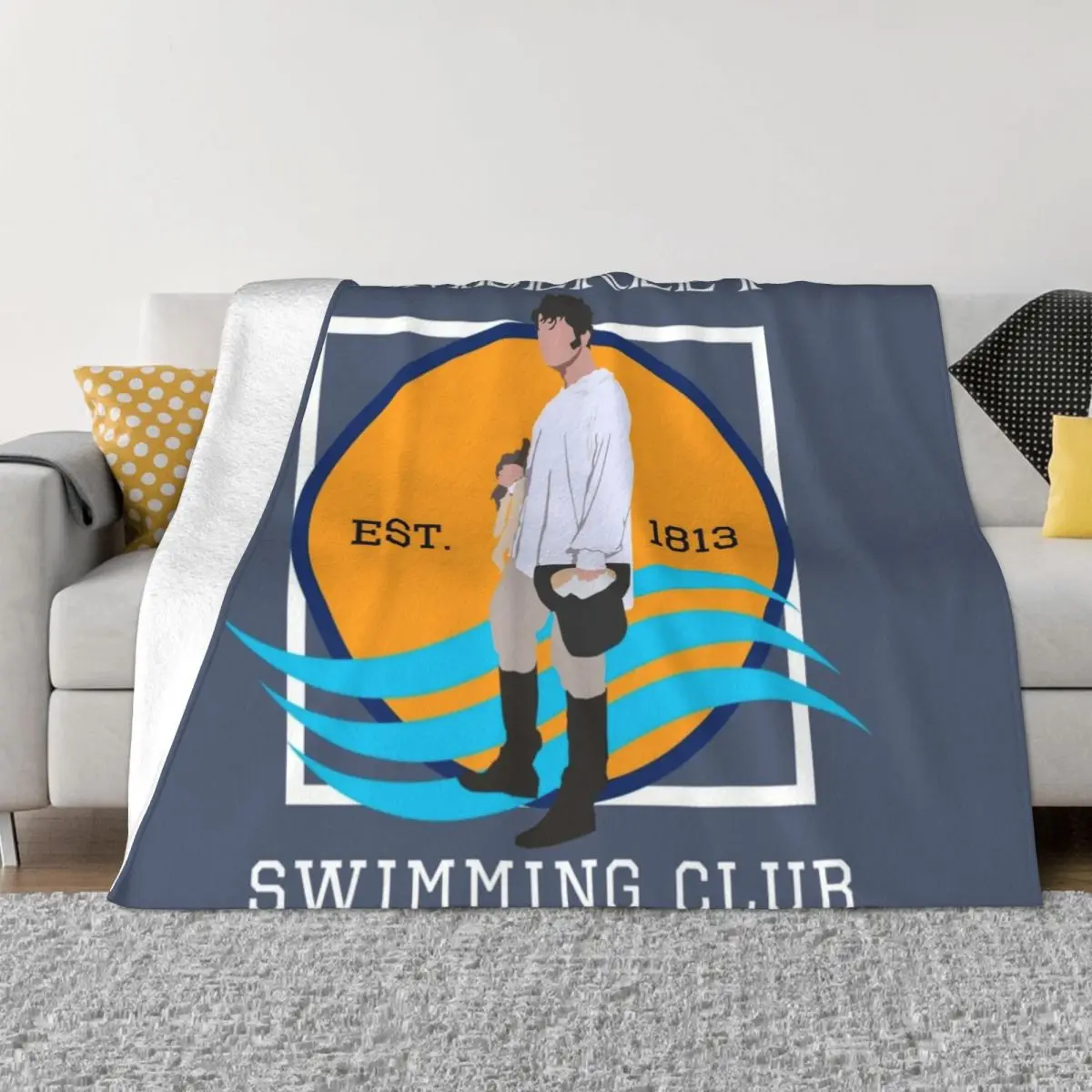 Pemberley Swimming Club Est. 1813 - Pride and Prejudice WHITE Throw Blanket Bed blanket manga