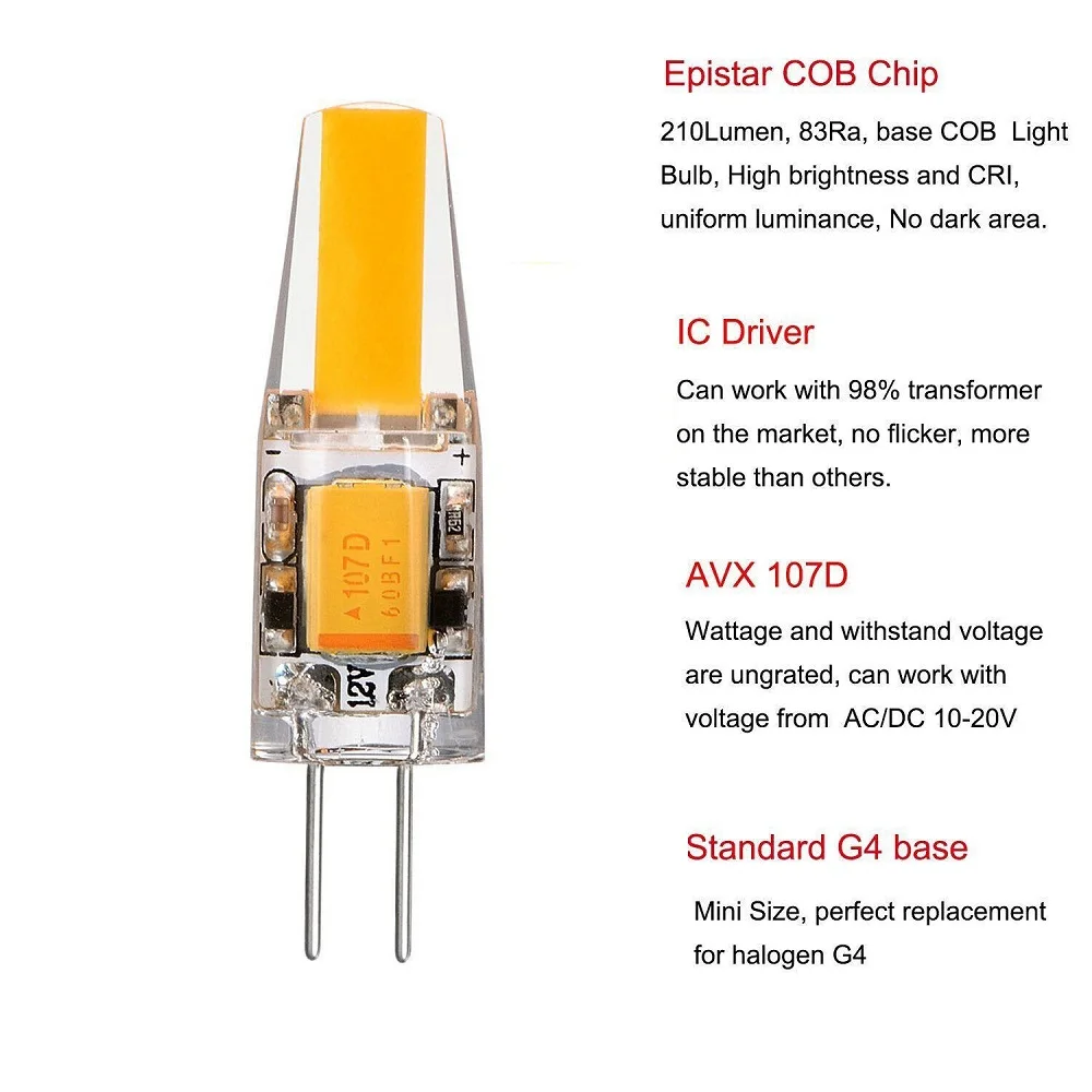 3W 6W G4 LED 12V COB Light Bulbs Replace Halogen 30W 60W Ultra Bright Chandelier Lamps AC DC Cool/ Warm White