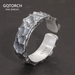 Real 925 Sterling Silver Mens Rings Open Type Hammer Pattern Retro Punk Viking Jewelry Resizable