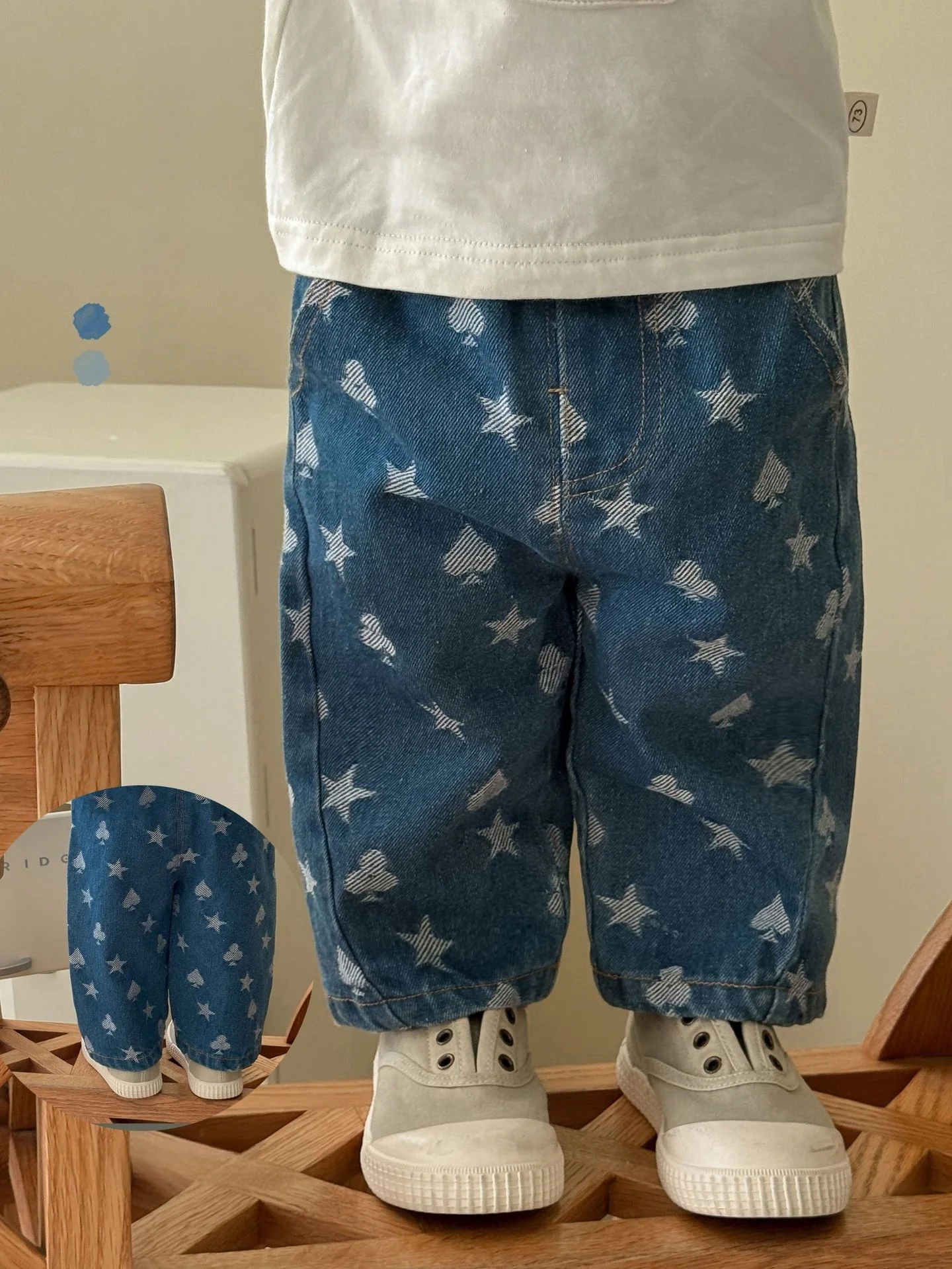 

2025 New Girls Jeans Korean Style Full Print Star Jacquard Pants High Cotton Autumn Kids Casual Trousers