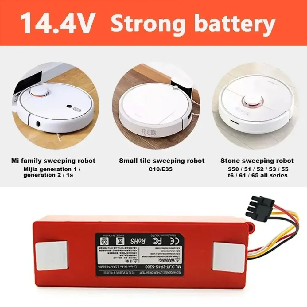 BRR-2P4S-5200S Robot Vacuum Cleaner Battery Replacement, for Xiaomi Roborock S55 S60 S65 S50 S51 S5MAX S6 Original Accessories