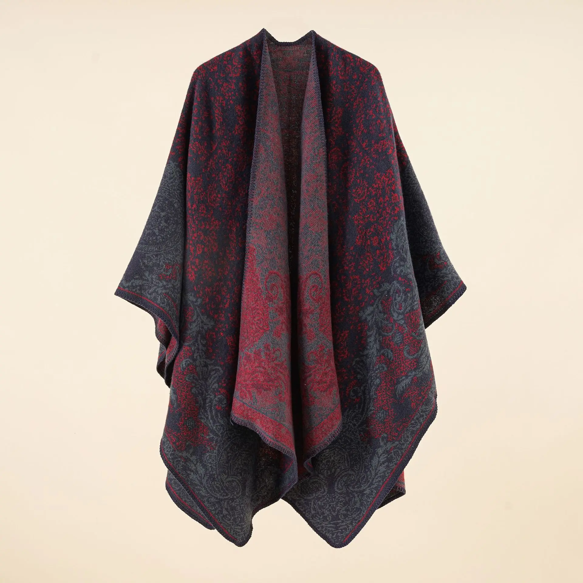 Autumn and winter new cashmere-like cloak flowers scarf women Europe and the United States national fashion warm split shawl