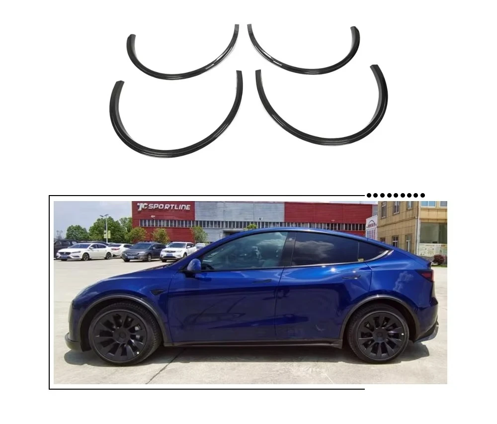 

Dry Carbon Fiber Car Wheel Eyebrow Arch Trim Lips Fender Flares Protector for Model Y 2019-2021