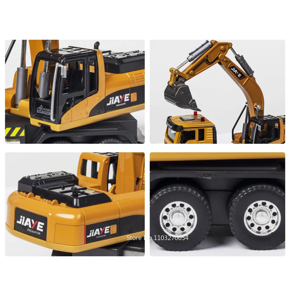 1/50 Excavator Blender Cars Toy Models Diecast Alloy Engineering Vehicles Rubber Tires Sound Light Pull Back Toys Gifts for Kids