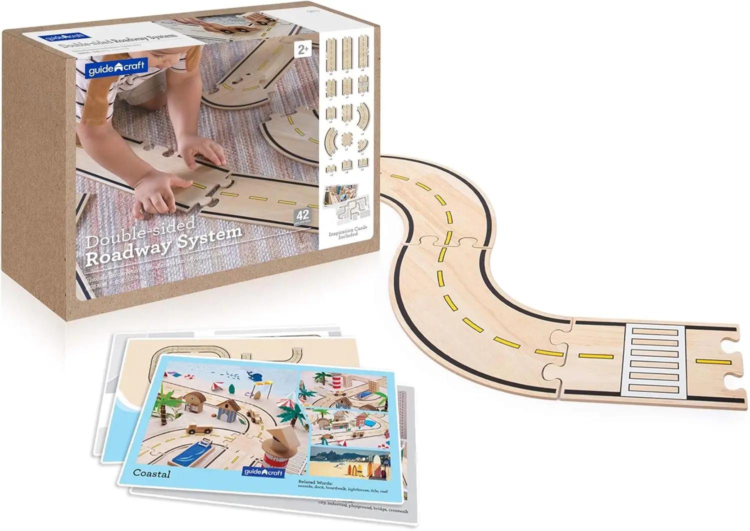 

Double-Sided Roadway System - 42 Puzzle Pieces and 5 Double-Sided Inspiration Cards: Building and Construction for Kids
