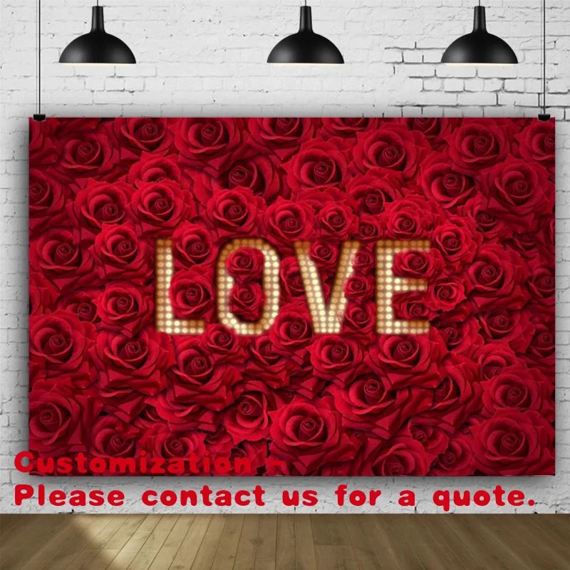 

Customize.Red Pink Roses Wall Photography Background Suitable Mother's Day Wedding Bride Shower Birthday Party Decor