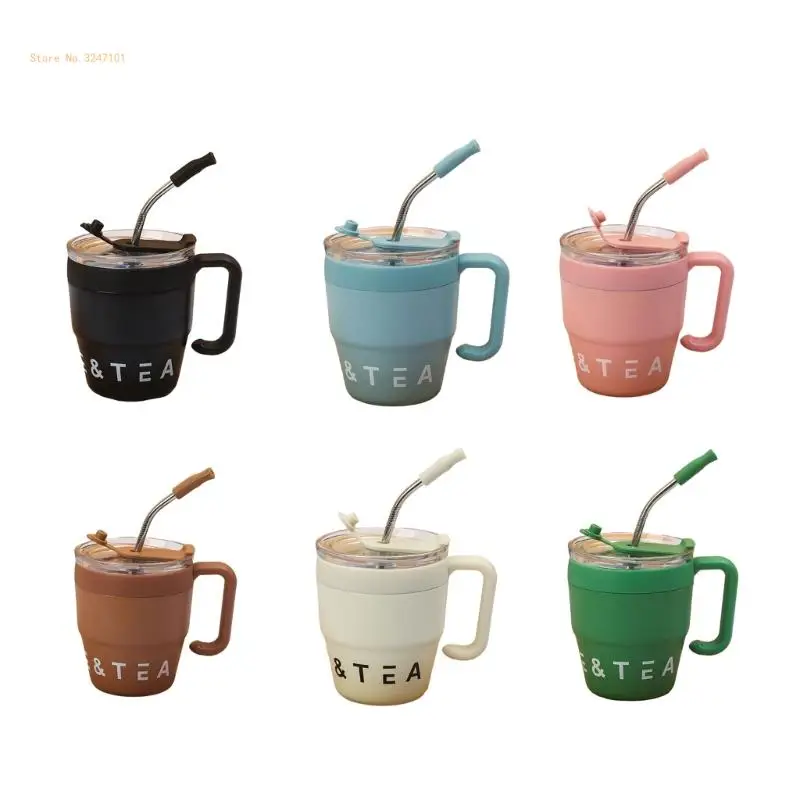 

Coffee Cup with Handle and Straw Lid 480ML Travel Mug Water Cup Milk Mug Stainless Steel Material Suitable for Drinks Dropship