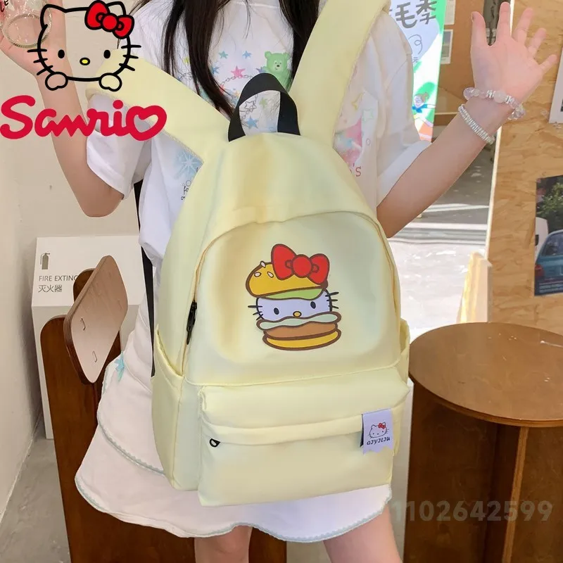  Hello Kitty New Backpack Student School Bag Unisex Cute Simple Solid Color Large Capacity Cartoon Print