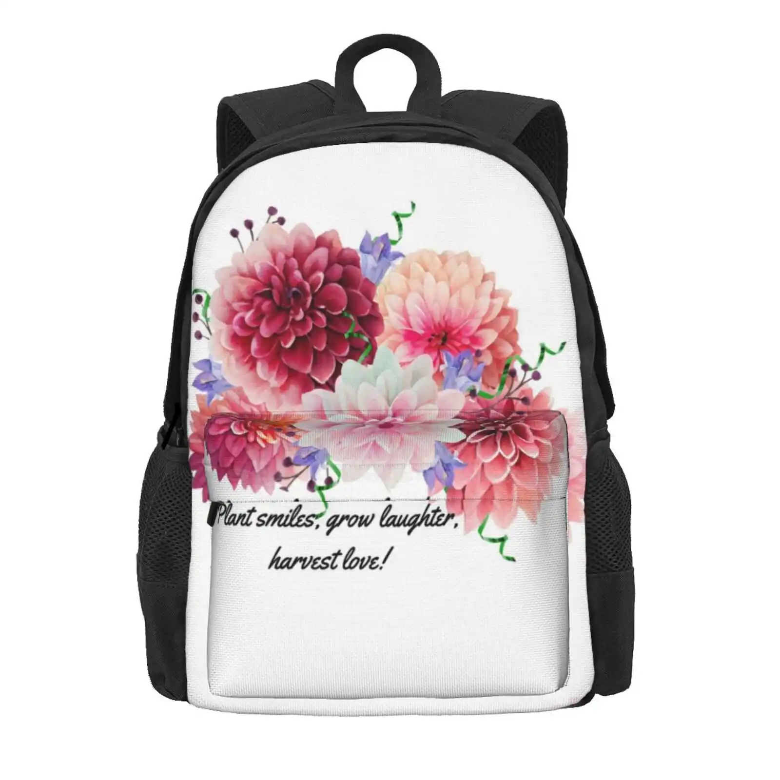 Cottage Garden Dahlias Smiles, Laughter, And Love. Hot Sale Schoolbag Backpack Fashion Bags Dahlia Cottage Flowers Friends Pink