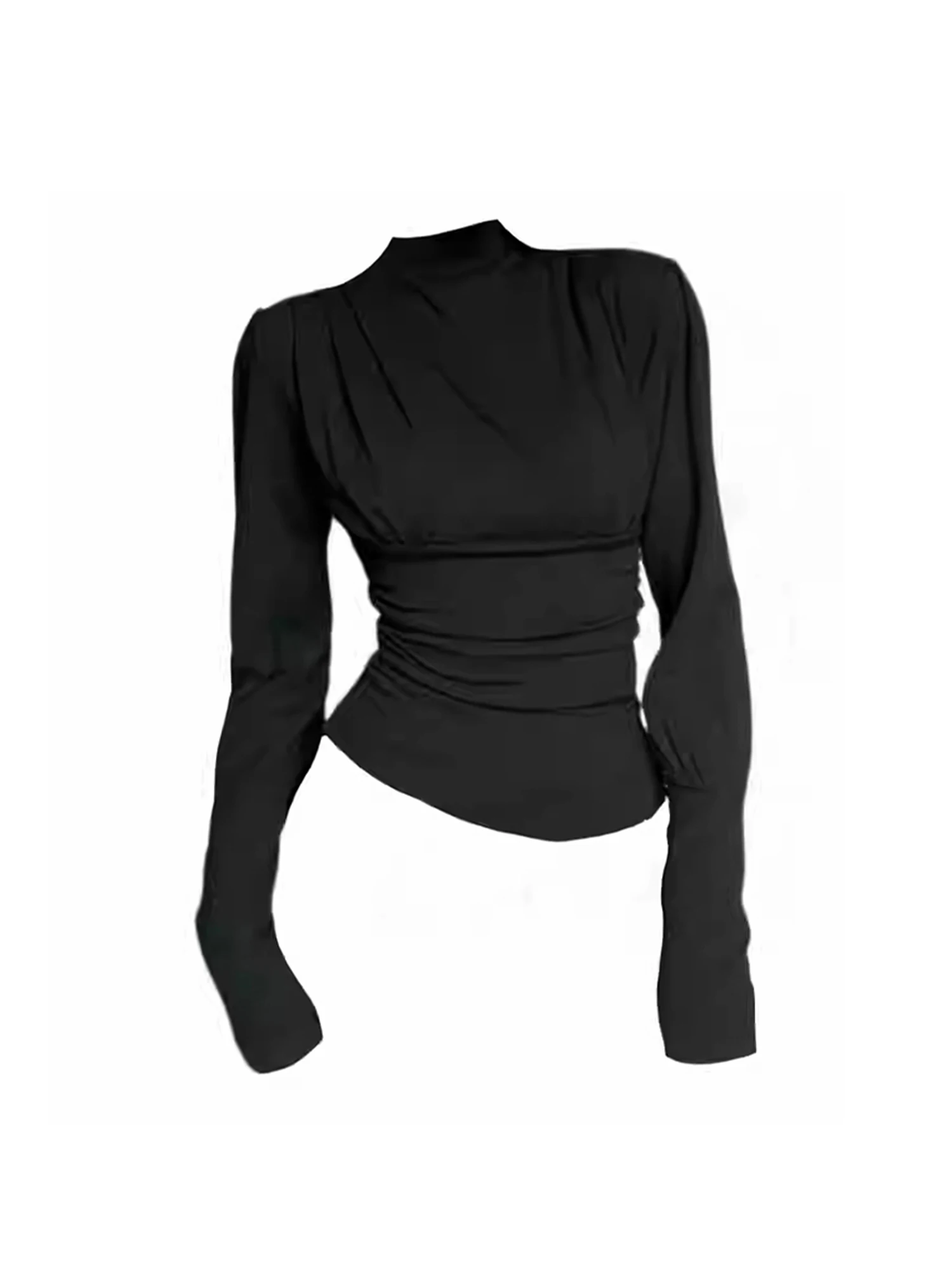 

Women Black Gothic Y2k Gyaru T-shirt Vintage Harajuku 90s Turtleneck Tee Top Solid Color Long Sleeve T-shirts Emo 2000s Clothes