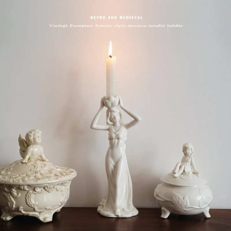 European Relief Ceramic Milk White Candle Holder Candle Holders Room Decor Decorative Candlesticks Candelabro Desktop Decors