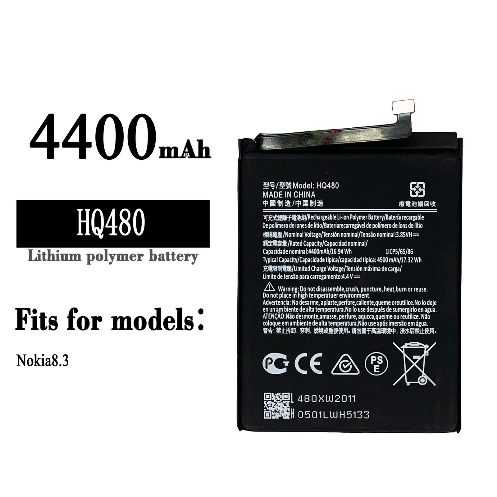 New HQ480 4400mAh Battery For Nokia 8.3 5G TA-1243 TA-1251 Mobile Phone Internal