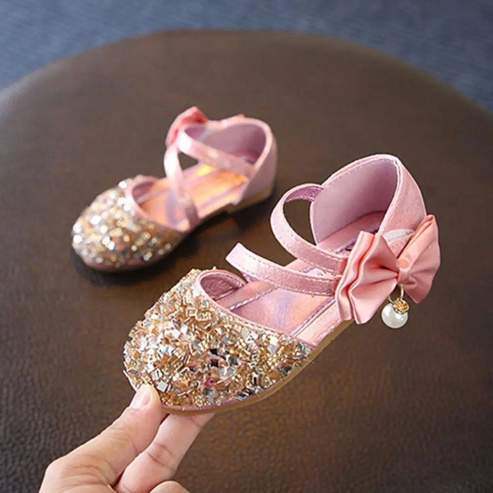 Summer Girls Sandals Fashion Rhinestone Bow Sequins Girls Princess Shoes Baby Girl Dance Shoes Glitter Casual Toddler Girl Sanda