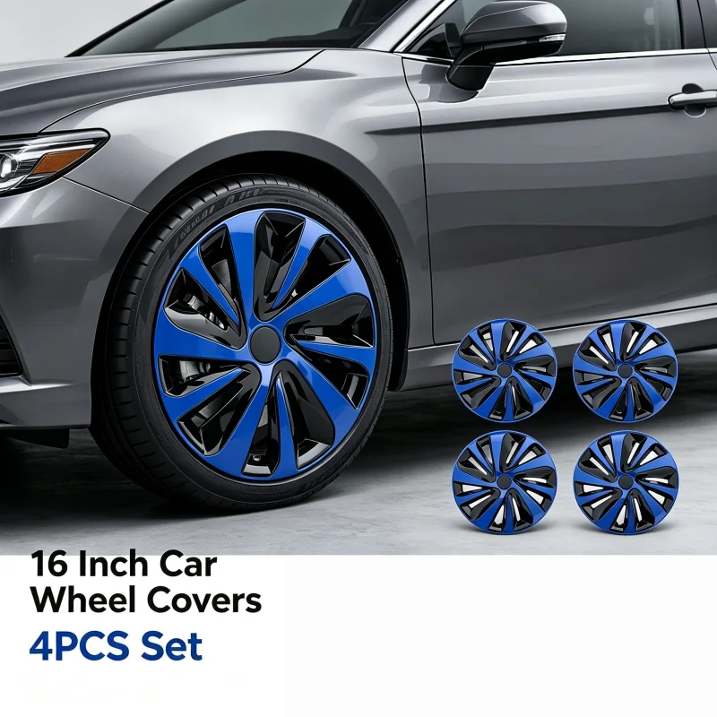4Pcs 16 Inch Universal Car Wheel Covers Hubcaps Black White Blue Auto Modification Rim Trims Hub Caps Automotive Exterior Tuning