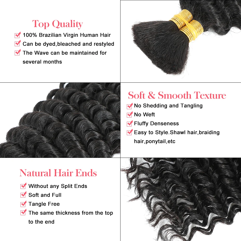 Human Braiding Hair 100g Deep Wave Human Hair Bulk for Braiding No Weft Curly Human Hair Extensions for Boho Braids