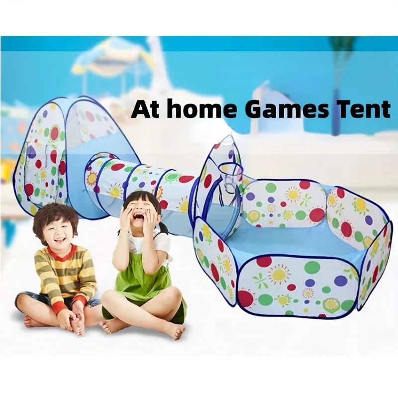 Children's Indoor Ocean Ball Pool Three-in-one Tunnel Fence Toys, Convenient Baby Crawling, Outdoor Shooting Game Park Toy House