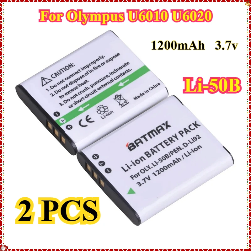 2 шт. 3,7 В 1200 мАч Li-50B аккумулятор для Olympus U6010 U6020 Pentax XZ-1 SP-800UZ D-Li92 MJU 1010 1020 TG810 VR-340 SZ10
