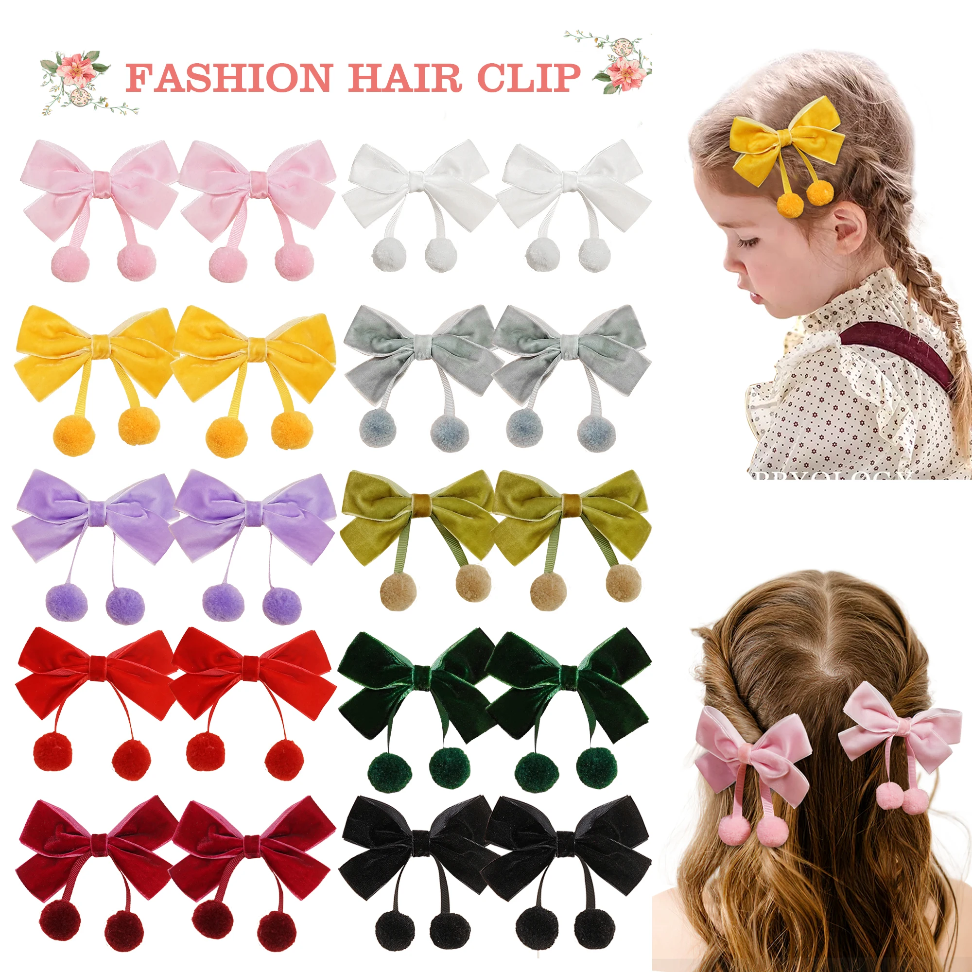 

10Pcs/20Pcs Christmas Velvet Hair Clips for Girls Kids with Pom Poms Festival Party Hair Accessories Gift Set Cute Hair Clip