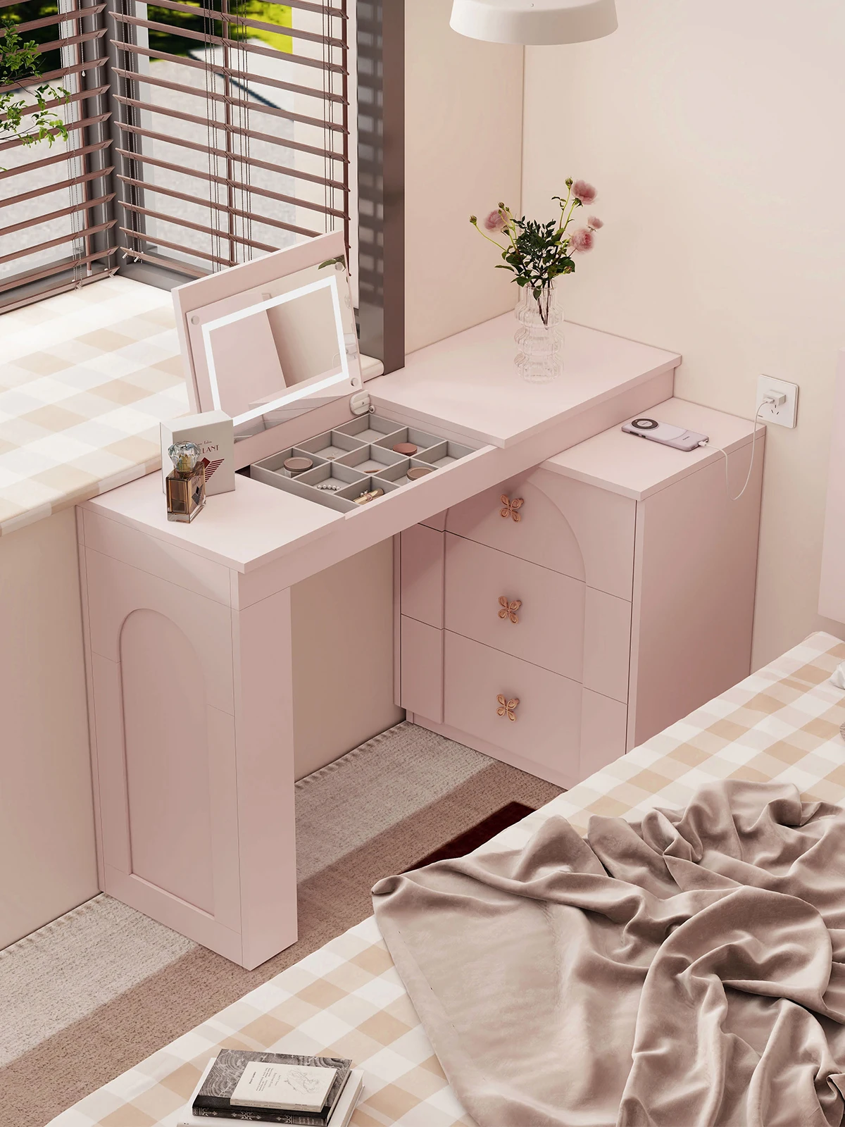 Magic Painting Dresser: Modern and simple clamshell dressing table in the bedroom, entrance cabinet, drawer at the end of the be