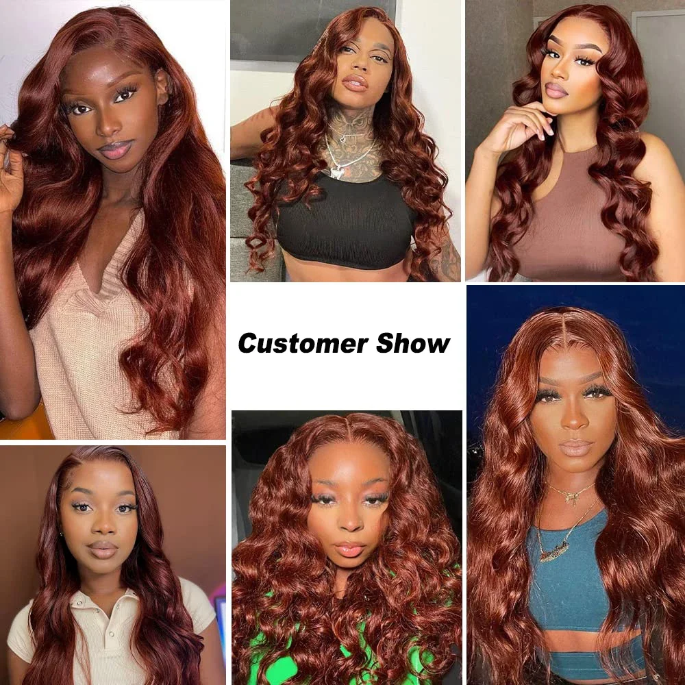 13X4 Roodbruine Body Wave Lace Front Pruiken Koperen Rode Lijmloze Kant Voorkant Pruiken Synthetische Pre Geplukt Met Baby Haar T Deel Pruik