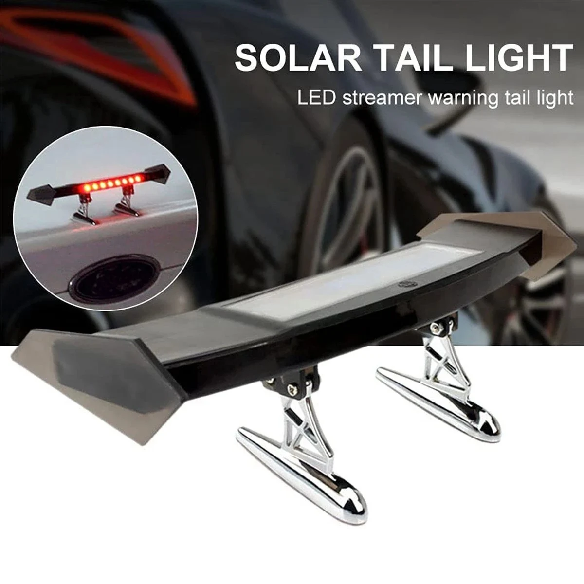 NCSMT Mini Small Solar Car LED Rear Spoiler Wing GT Style Car Warning Lamp Turn Signal 4 Modes Decoration
