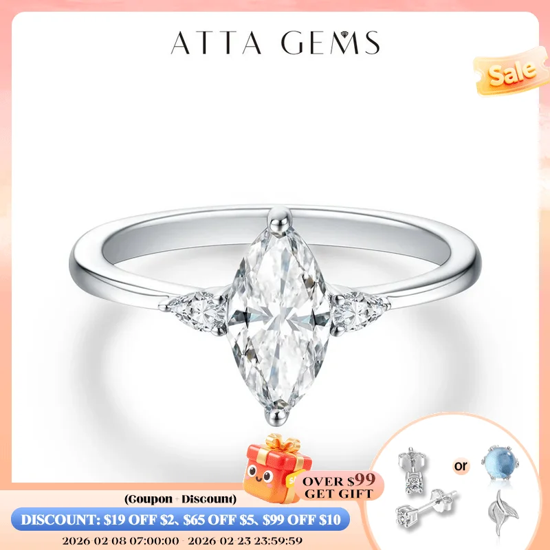 

ATTAGEMS 2023 Marquise 1CT Moissanite Ring Real 925 Sterling Silver Rings for Women Men Anniversary Fine Jewelry Wedding Gift