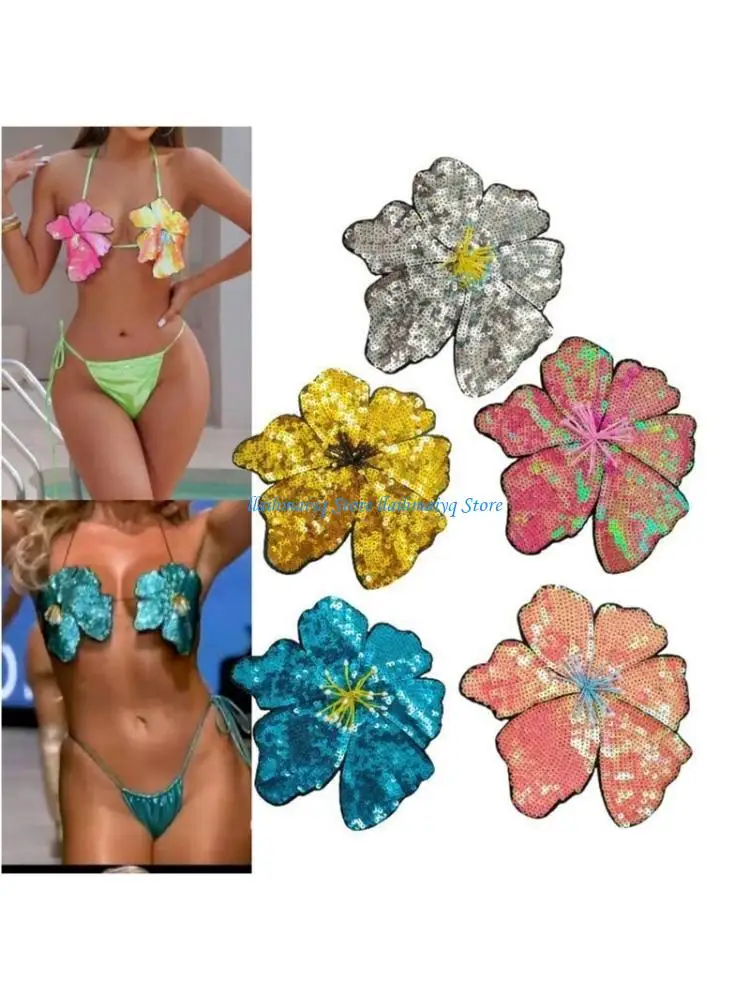 

573B Elegant Sequined Flower Applique Sew On Patches for Customized Creation Dress