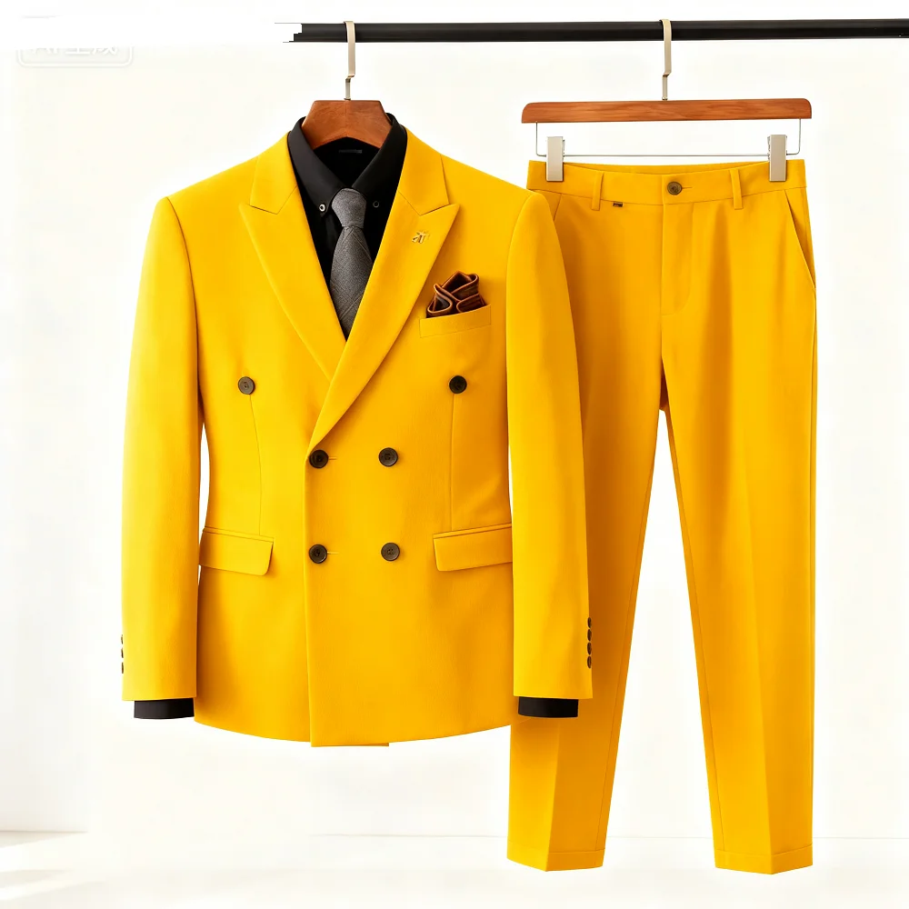 

Men's Double-breasted Three-piece Ensemble plus Size Groom's Wedding Attire Youthful Business Formal Casual Suit Set