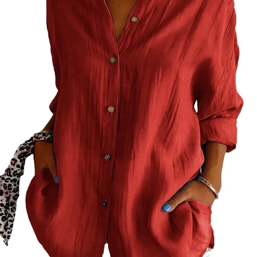 

Casual Solid Color Loose Shirts For Women Summer 2025 Fashion Spring Long Sleeve Turn-down Collar Cotton Blouses Femme Tops