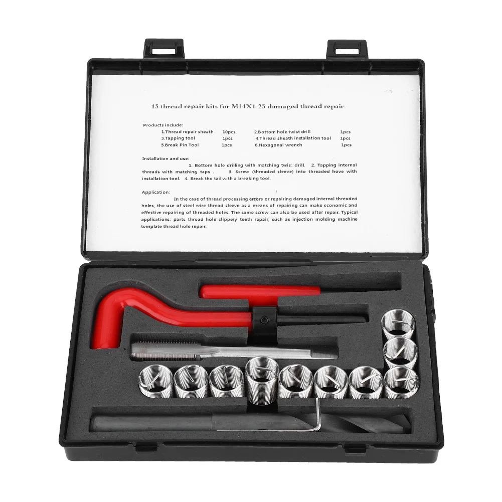 Kit di riparazione filettatura Chiave per trapano intrecciata in acciaio inossidabile Inserto filettato per strumento di inserimento rubinetto per auto M14x1.25