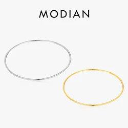 MODIAN Minimalist 925 Sterling Silver Smooth Stackable Bangle Platinum Plated Bracelets For Women Fine Jewelry
