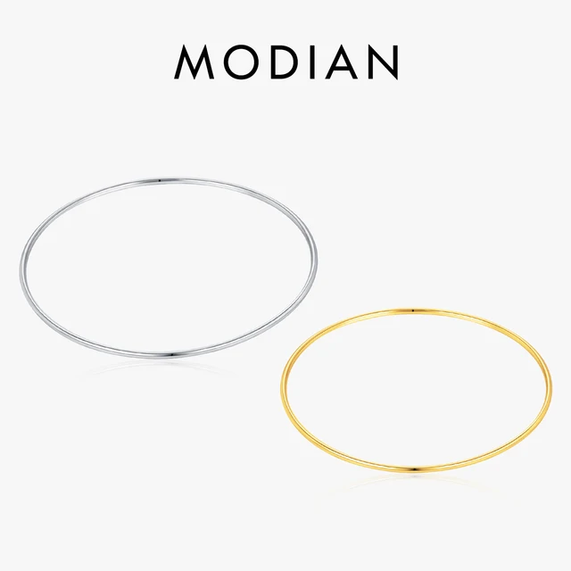 MODIAN Minimalistyczna bransoletka ze srebra próby 925, gładka, z możliwością układania w stosy, pozłacana platyną bransoletki dla kobiet Fine Jewelry