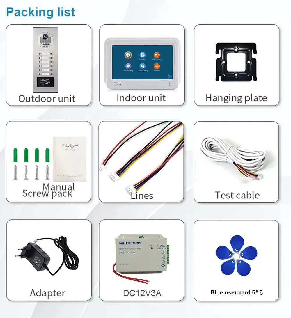 7 Zoll Touchscreen Smart Tuya Wifi Video Gegensprechanlage für Wohnungen Einheit 8/10/12 mit RFID-Karte/App Türschloss Kamera System