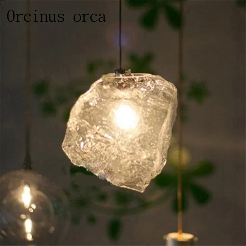Korean modern simple glass ice chandelier personality artistic style living room bedroom bar restaurant lamps