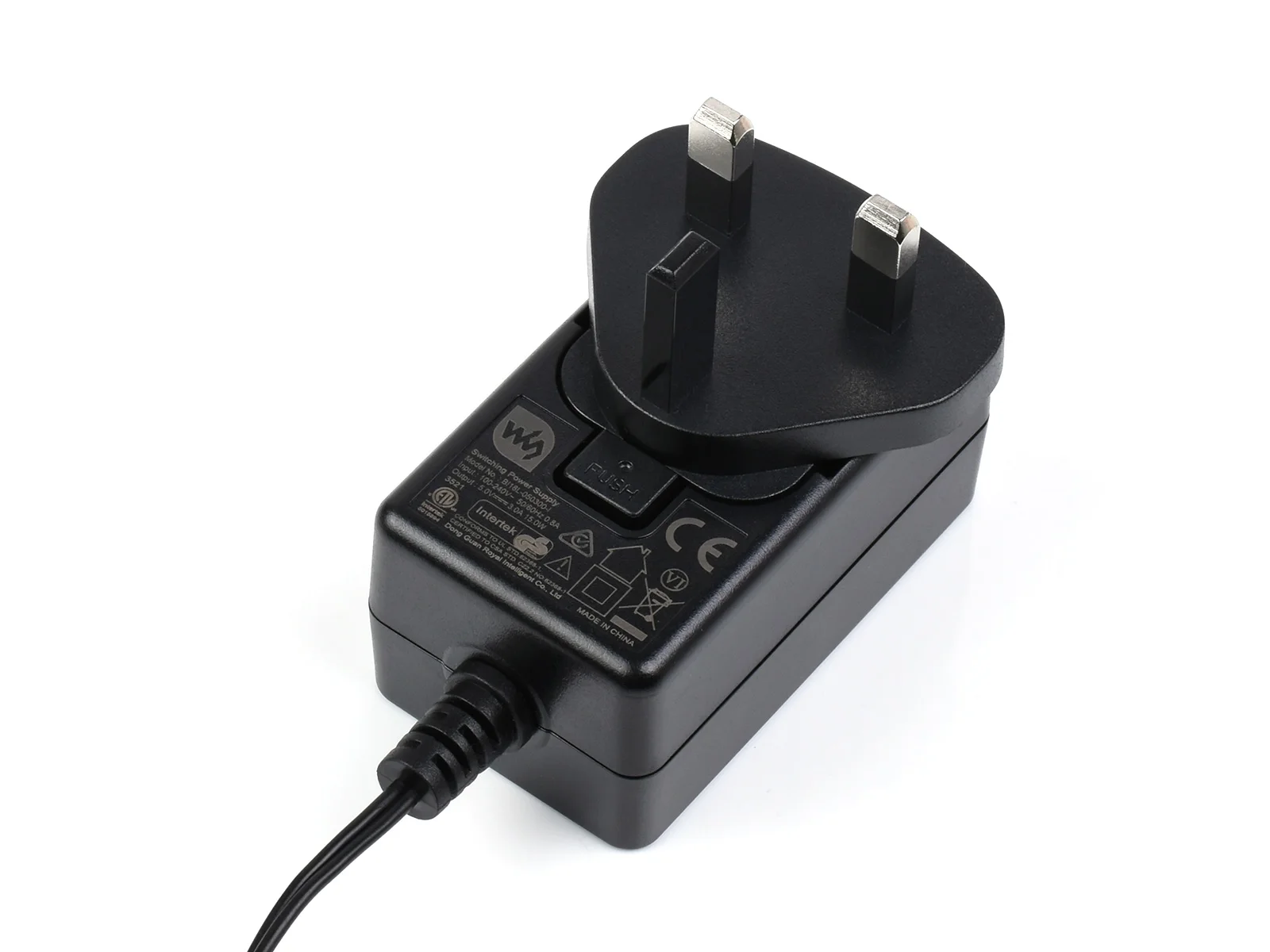 Waveshare-voeding, voedingsadapter, 5V/3A, USB-uitgangsconnector, PSU-5V3A-MICRO