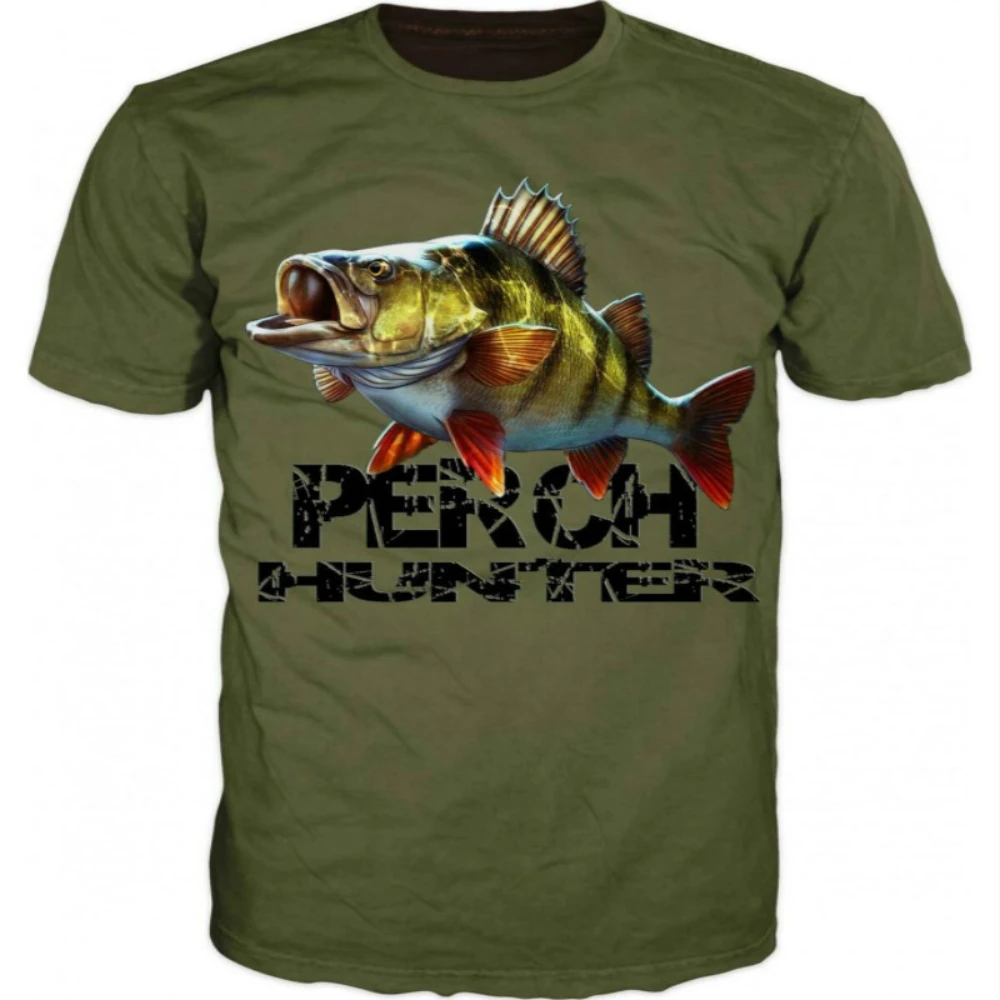 2022 Men's Summer T-Shirt 3D Fish Print Street Fashion Quick Dry Breathable Army Green Home Short Sleeve Plus Size Shirt XXS-6XL