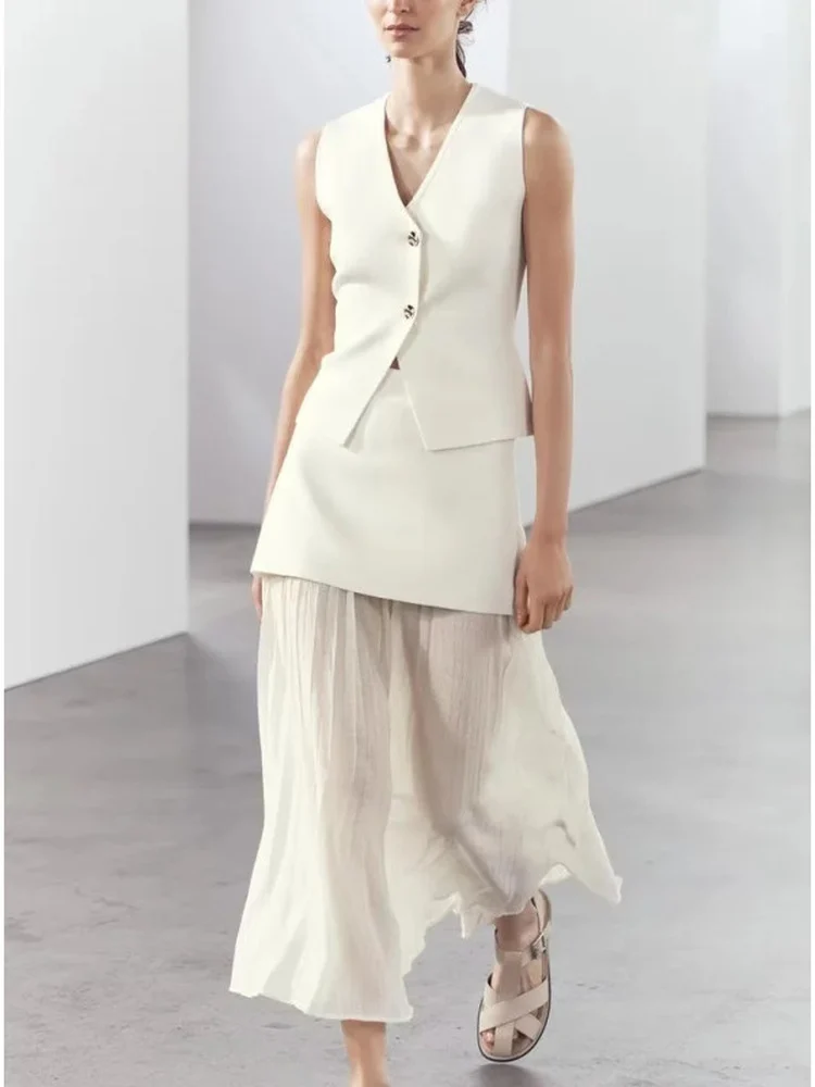 

Spring Summer New Women's Knitted Vest High Waist Skirt Set V Ne Cotton Faion Ensemble for Ages 25 to 35