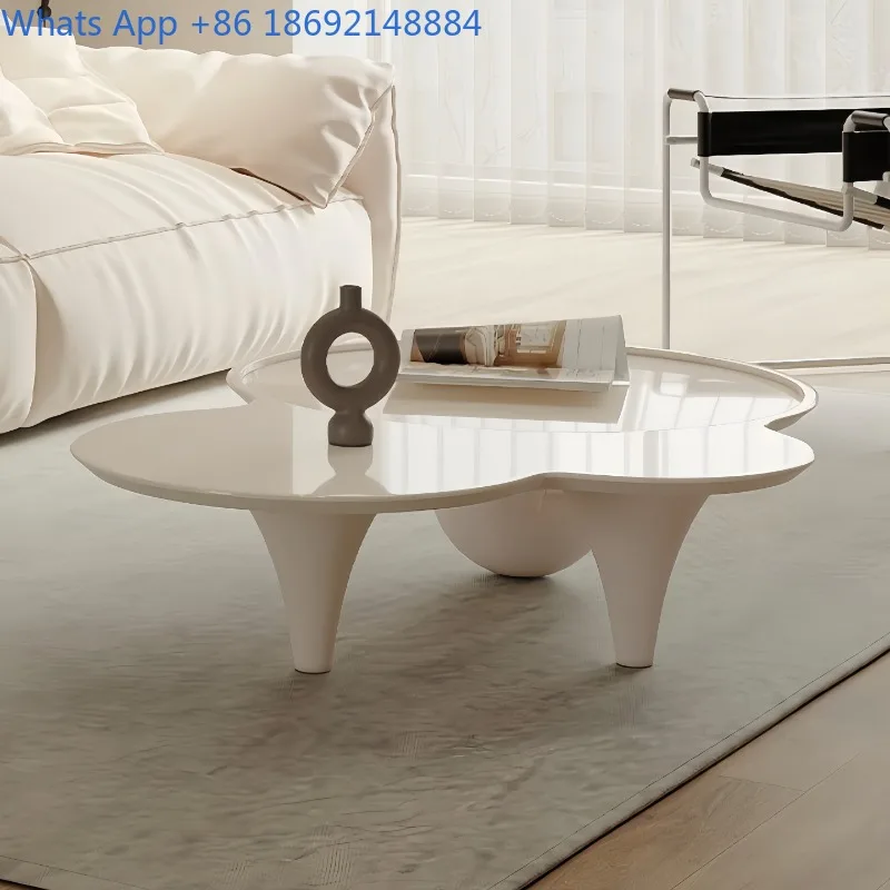 

Minimalist Lacquered Solid Wood Coffee Table Cream Style Living Room Cloud Tea Table Modern Simple Tea Coffee Table
