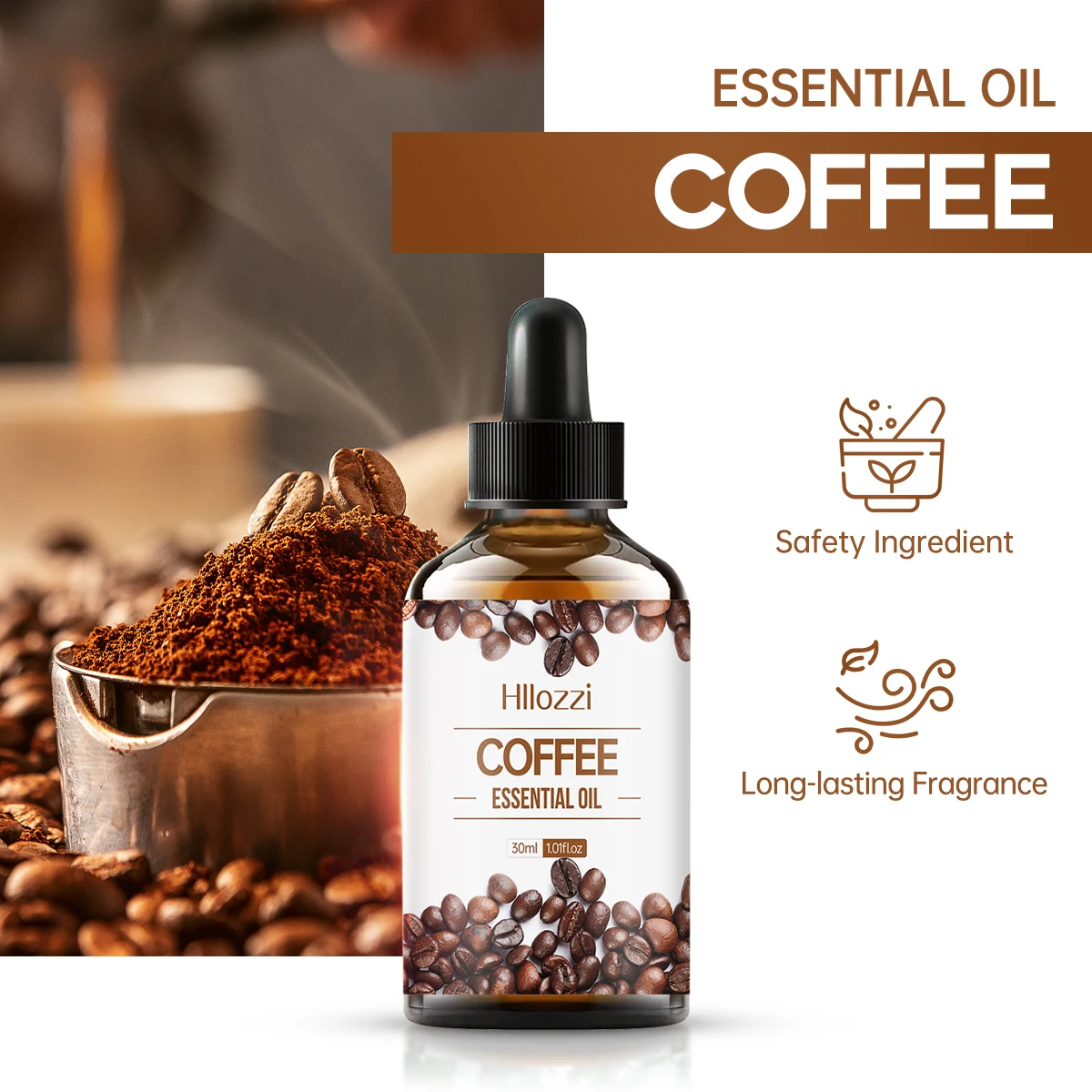 30ml/1.01fl.oz Coffee essential oil for skin, hair, nails and eyelashes, moisturizing, nourishing, suitable for all skin types