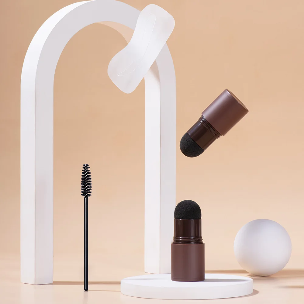 Kit penna per sopracciglia con timbro 3 in 1 Set di stencil per matita in polvere Riutilizzabile dall'aspetto naturale Impermeabile da indossare tutto il giorno per principianti Uso quotidiano