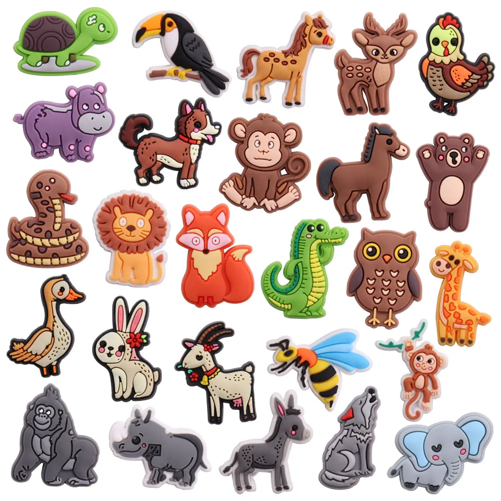 Single Sale 1pcs PVC Animal Shoe Charms Wolf Duck Elephant Rabbit Horse Monkey Buckle Clog Decorations for Bands Xmas Gifts