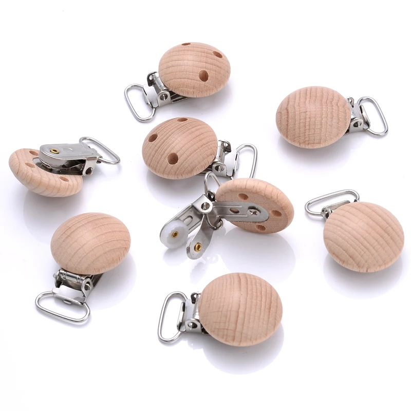 10Pcs/Lot 30mm Wooden Pacifier Clip Beech Pacifier Clips Chewable Teething Diy Dummy Clip Chain Baby Teether Nursing Accessories